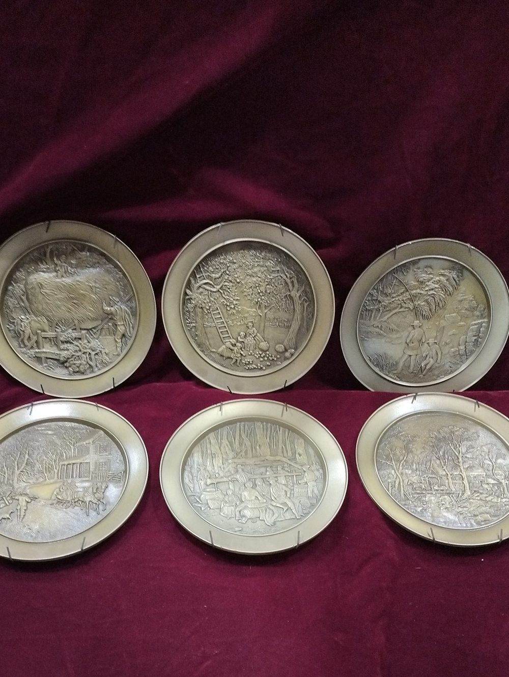 Currier & Ives 1977-78 Vintage Pewter Collectors Plates Set 6